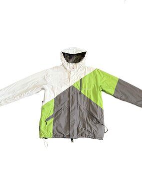 Y2K Vintage Quiksilver Snowboard Jacket L Colorblock Lime Green Gray White 5000m